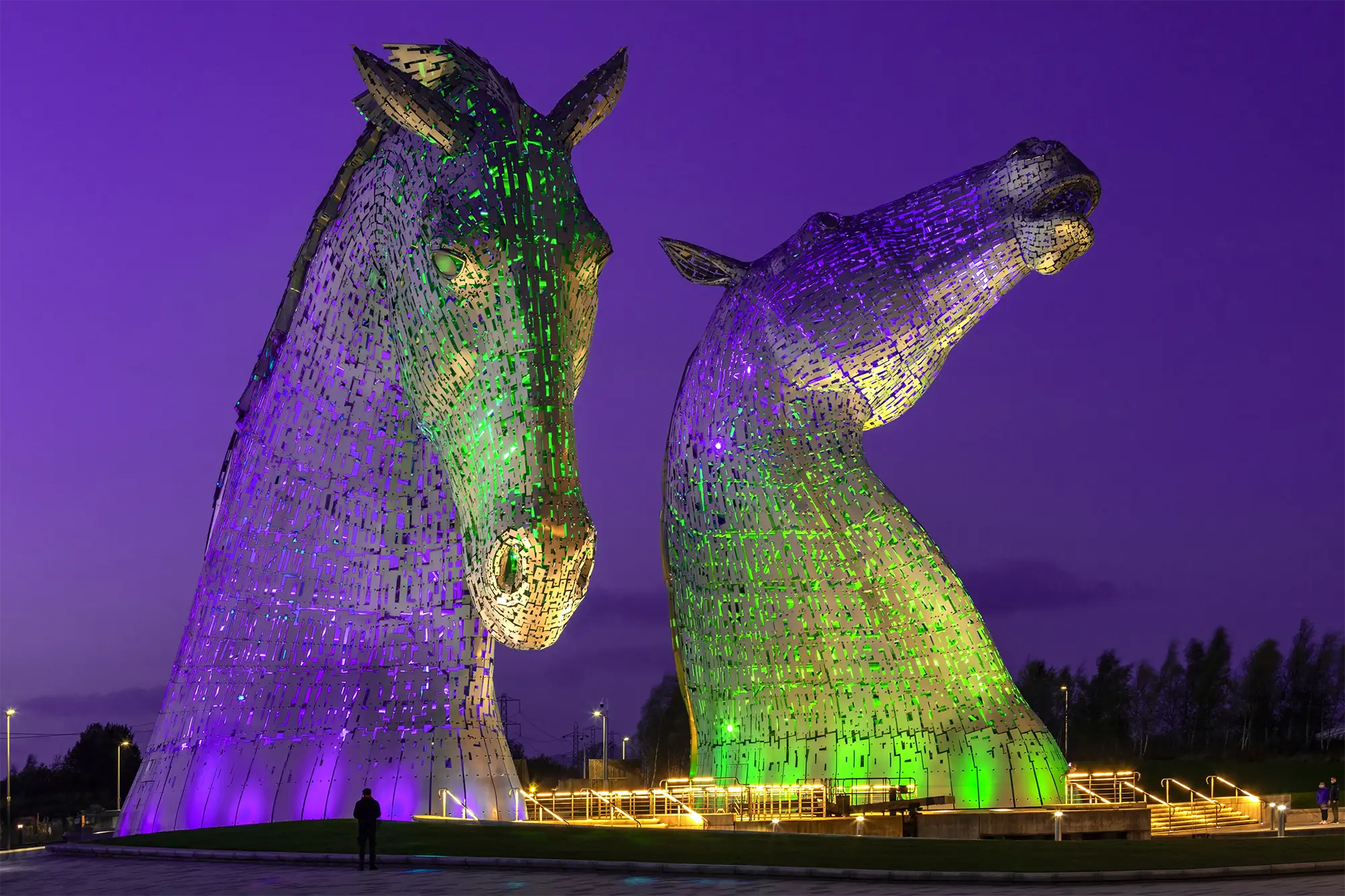 The Kelpies illuminated in Scotland